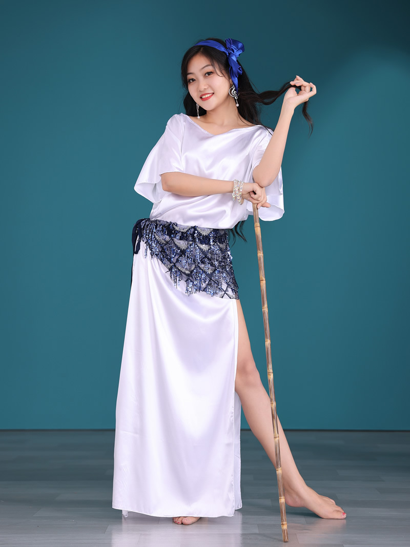 Picture of Dancer Folk White Robe Baladi Belly Dance suit Practice Table Performance shaabiT5516 3116