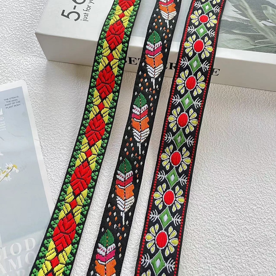 Ethnic Jacquard Ribbon Feather Sunlight Flower Pattern Clothing Accessories AH-2868 Width 2.5-3.3CM