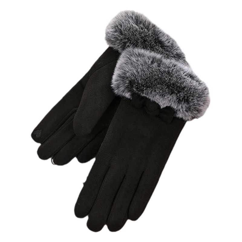 German Velvet Thickened Gloves Women's Winter Cotton Large Hair Mouth Women's Korean Style Outdoor Driving Ride Touchscreen Velvet Gloves