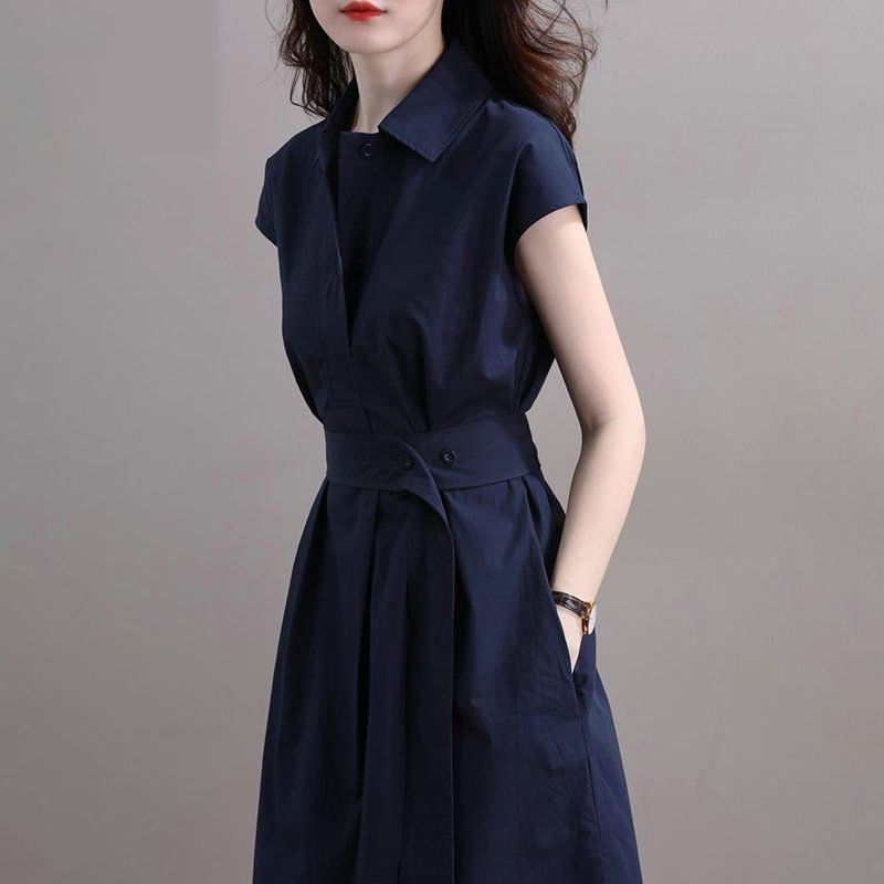 Dress 2025 Waist Slimming French Simple Shirt Dress for Women