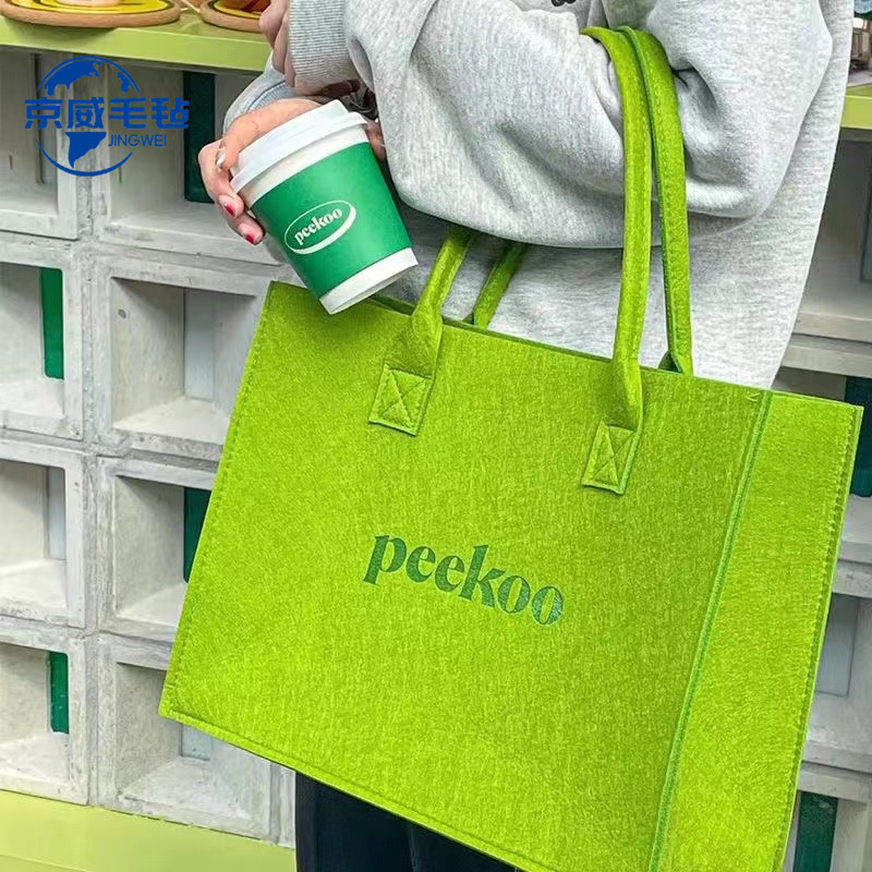 Little Red Book same peekoo felt tote bag Green simple logo shoulder large capacity felt handbag