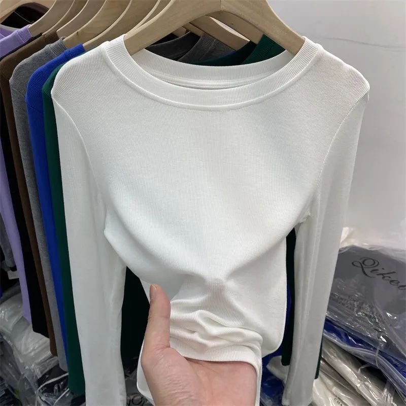 High-grade thread new mask short sleeve T-shirt women's solid color all-match tight thread base shirt T-shirt long sleeve top