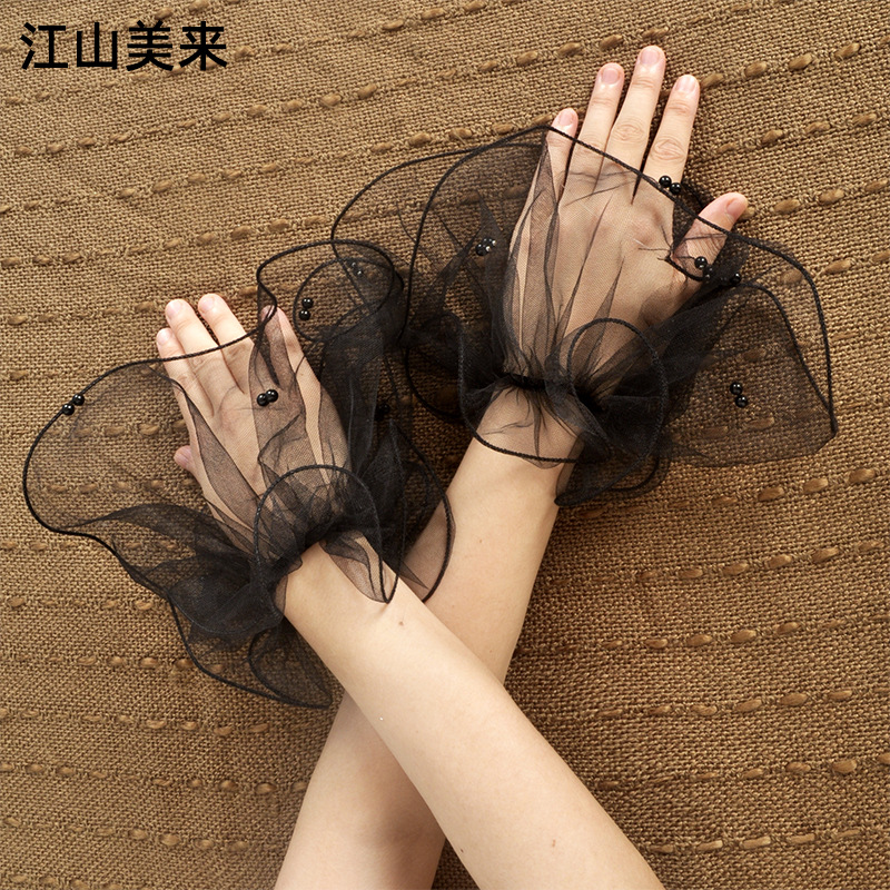 Cross-Border Bridal Mesh Pearl Sleeves, Beaded Sun Protection, Simple and Fashionable Wedding Dress with Thin Gauze Sleeves, Elegant