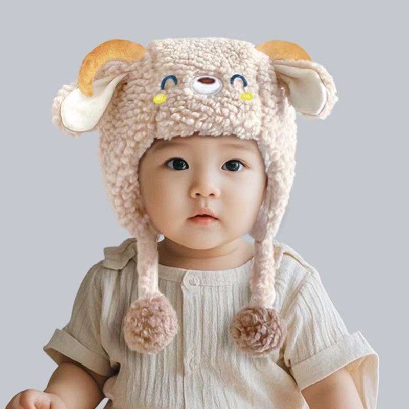 Baby Hat Autumn and Winter Cute Lamb Baby Plush Ear Hat Winter Warm Thickened Boys' and Boys' Pullover Cap