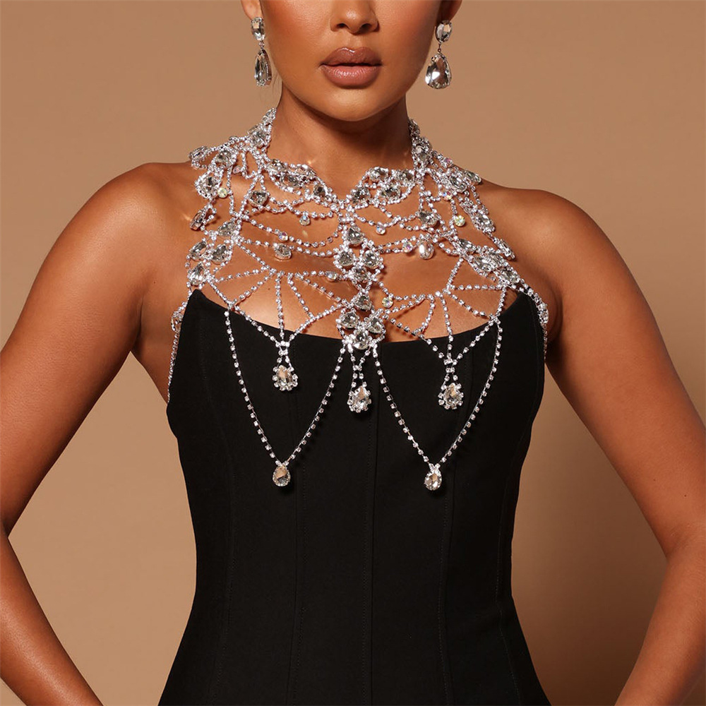 European and American fashion multi-layer rhinestone chest chain women shiny crystal pendant bra necklace sexy body chain jewelry