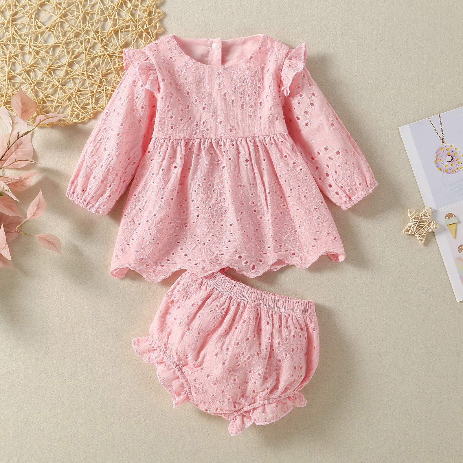 Picture of 2025 Summer Baby Children's New Fashion Breathable dress Skirt Hollow Out Skirt Simple Shorts suit