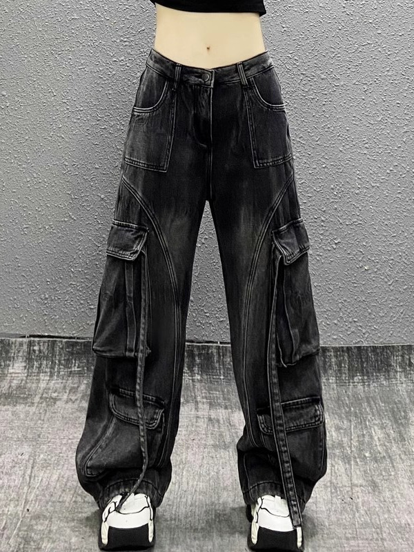 2025 Spring New American Style Handsome Straight-Leg Jeans Women's High Waist Loose Retro Street Wide-Leg Overalls