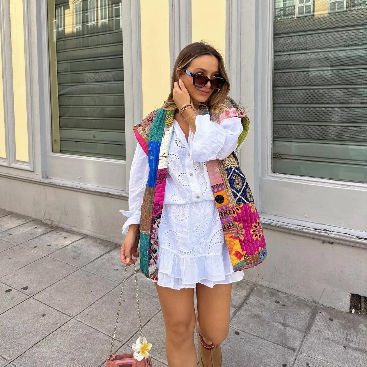 2023 Autumn New European and American Cross-border Women's Street Fashion Printed Short-sleeved Vest Coat 1686