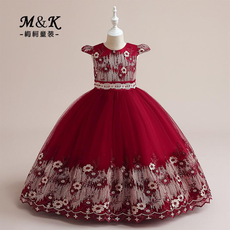 Cross-border new spot children's clothing children's dress Princess dress embroidered mesh princess dress catwalk piano costume