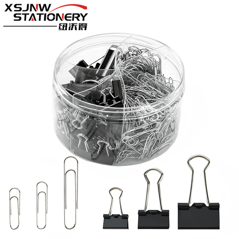 Cross-border Hot Sale Silver Clip Black Clip Set Combination Office Stationery Black Long Tail Clip Pin Set