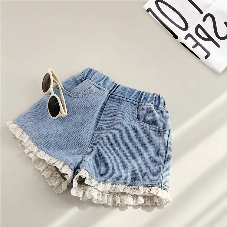 Girls' Lace Denim Shorts Summer New Korean Style Baby All-match Thin Outer Wear Children's Summer Western Style Shorts