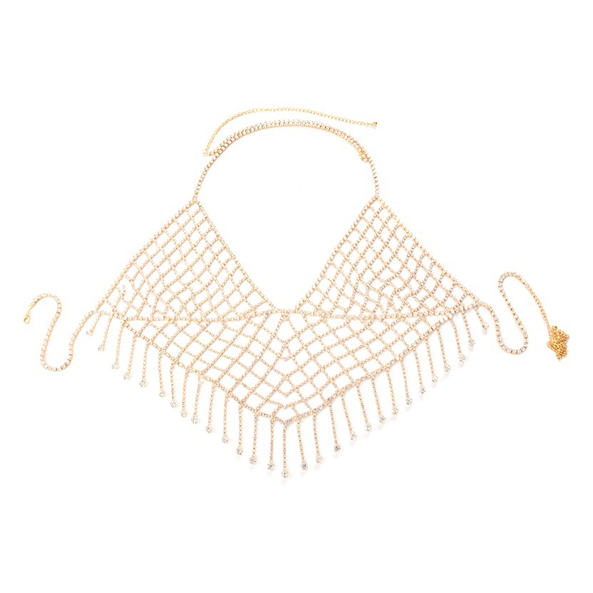 European and American hot girls fashion rhinestone hollow chest chain bikini sexy body chain jewelry women's Bodychain