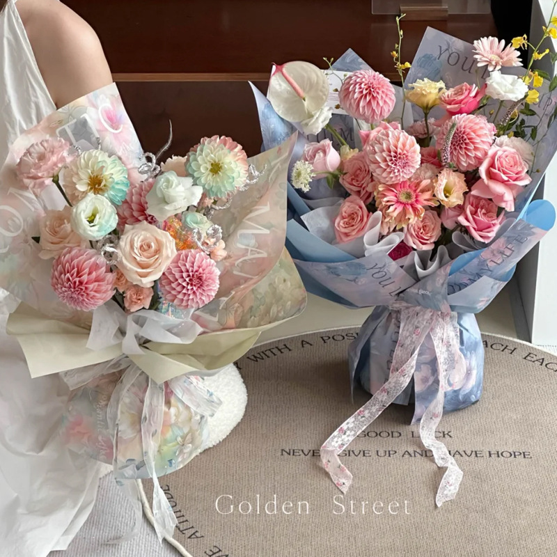 Picture of Sicilian Oil Painting Wrapping Paper, Net Red Flower Paper, High-End Flower Series Flower Packaging Material Wrapping Paper