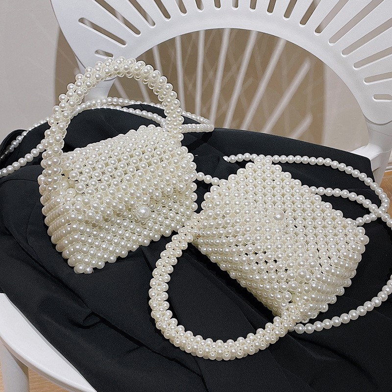 Picture of (Finished) Pearl Bag Women's Handmade Woven Messenger Bag Mobile Phone Bag Instagram All-Match Mini Internet Celebrity Pearl Bag