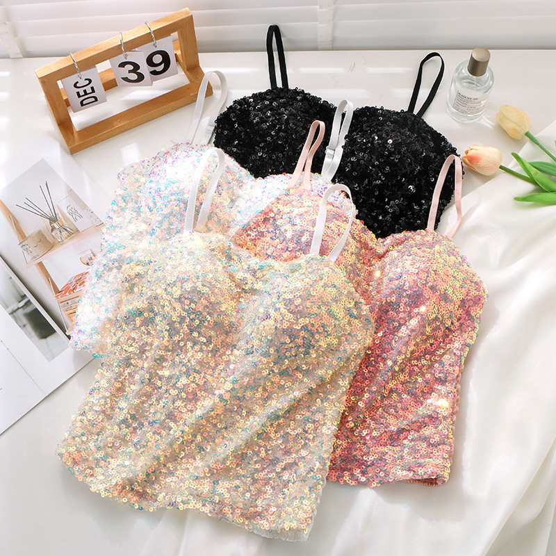 Picture of Foreign Trade Explosions Hot Girl Camisole Women's European and American Style Color Sequins Slim-fit Slimming Chest Camisole Vest Top