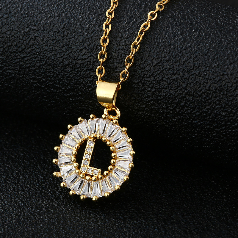 Picture of Letter Necklace Women's Necklace 26 Letters Copper Inlaid Cubic Zircon Vacuum Electroplated Stainless Steel Chain Necklace