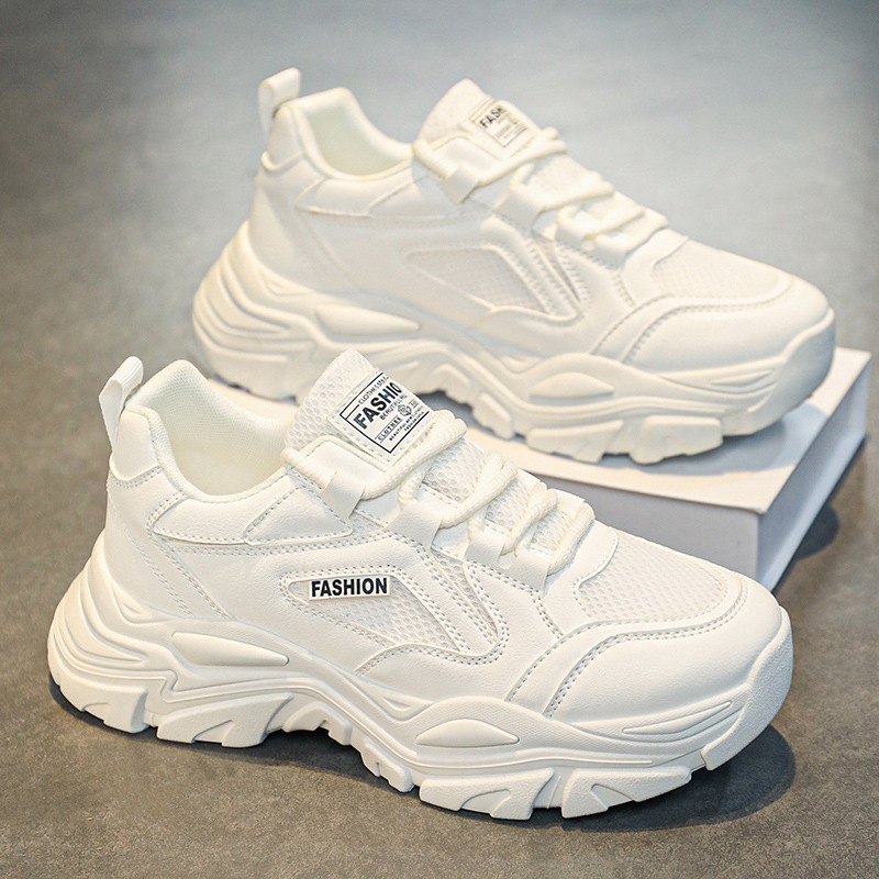 Men's Summer Breathable Mesh Versatile Casual Student Running Sneakers Men's Thick-Soled Height-Increasing White Dad Shoes