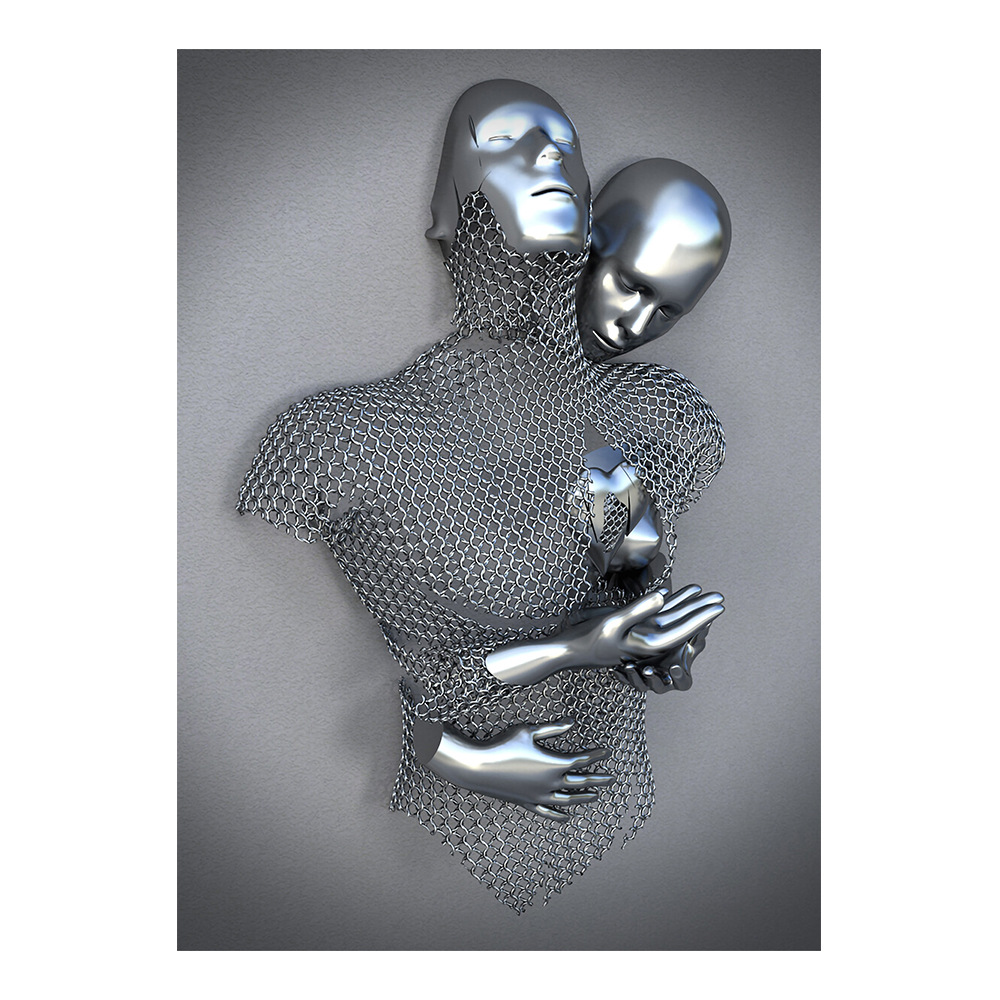 Picture of Scandinavian Home Decoration Canvas Painting Metal Character Statue Poster Hanging Painting Wall Frameless Painting Core Creative Metal
