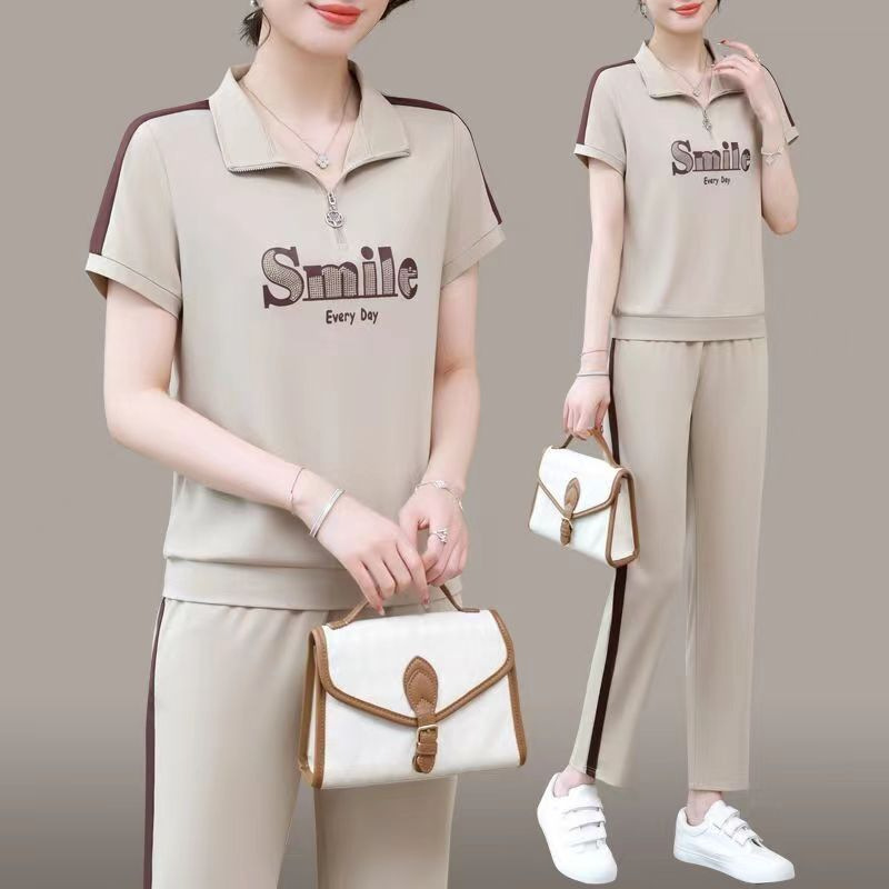 Middle-aged Mom plus size Summer Fashion Sweatshirt Sportswear suit All-match Loose Slimming Age-reducing Casual Two-piece Set