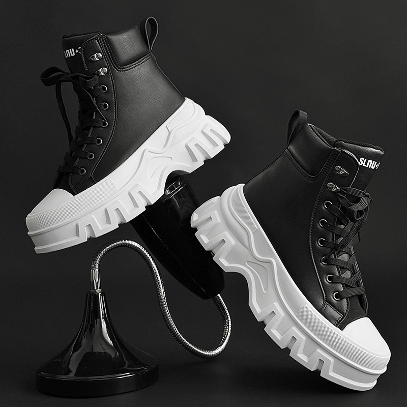 Slnu3 Cross-Border New Shoes Thick Sole Increased Leather Casual Sports High Top Cross-Border Large Size Shoes