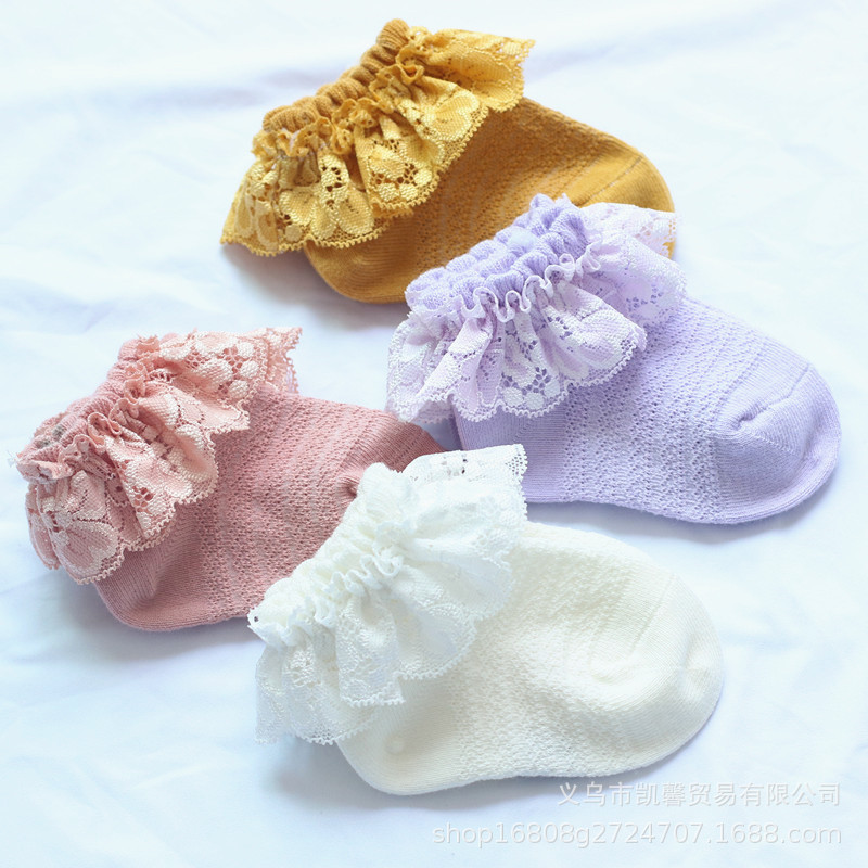 Picture of Children's Socks for Spring, Autumn, and Summer; Girls' Lace Socks, Princess Baby Loose Socks, Breathable Cotton Short Socks for Babies