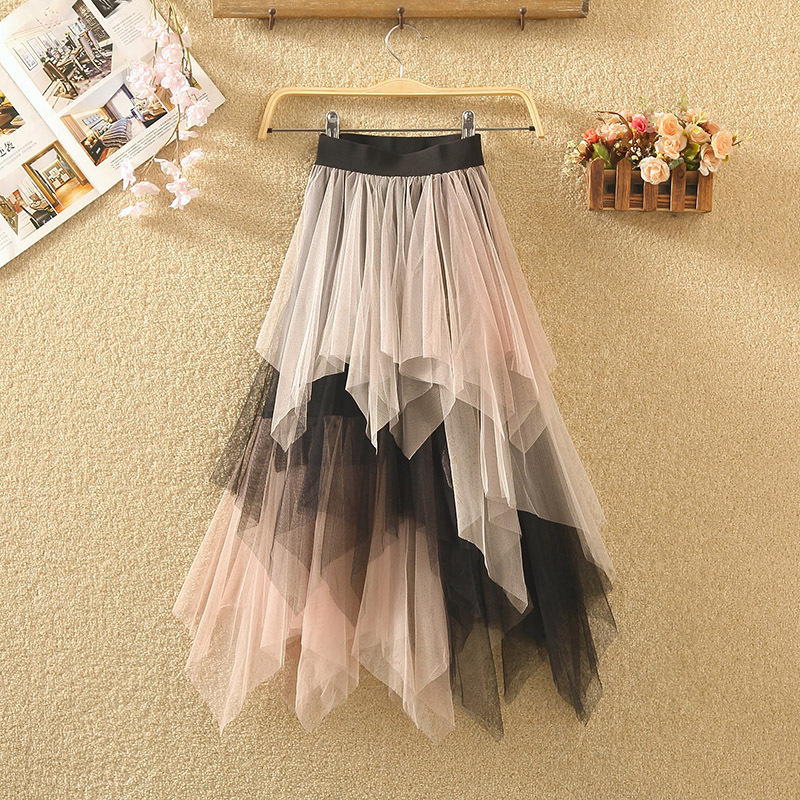 Picture of Irregular Mesh Skirt Women's Mid-length 2025 Spring New Veil Skirt High Waist All-match Slimming Skirt