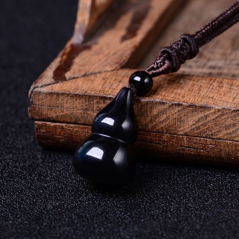 New Rainbow-Eyed Obsidian Ancient-Style Gourd Pendant Necklace for Men and Women, Three-Dimensional Treasure Gourd Pendant