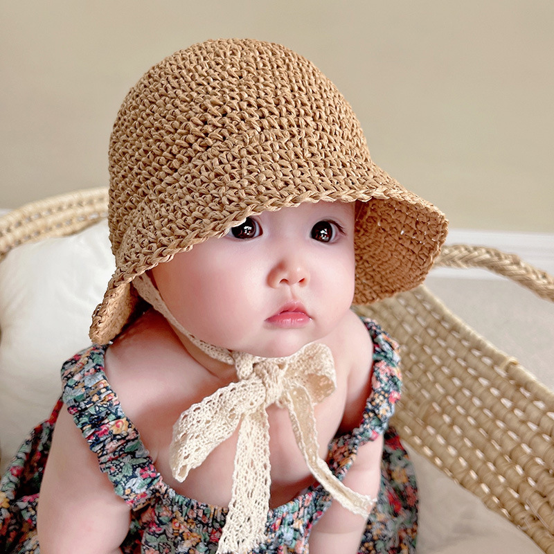 Picture of Children's Sunscreen Hat Summer Beach Girls Straw Fisherman Hat Ins Korean-style Baby Sunshade Basin Hat for 1-3 Years Old Children