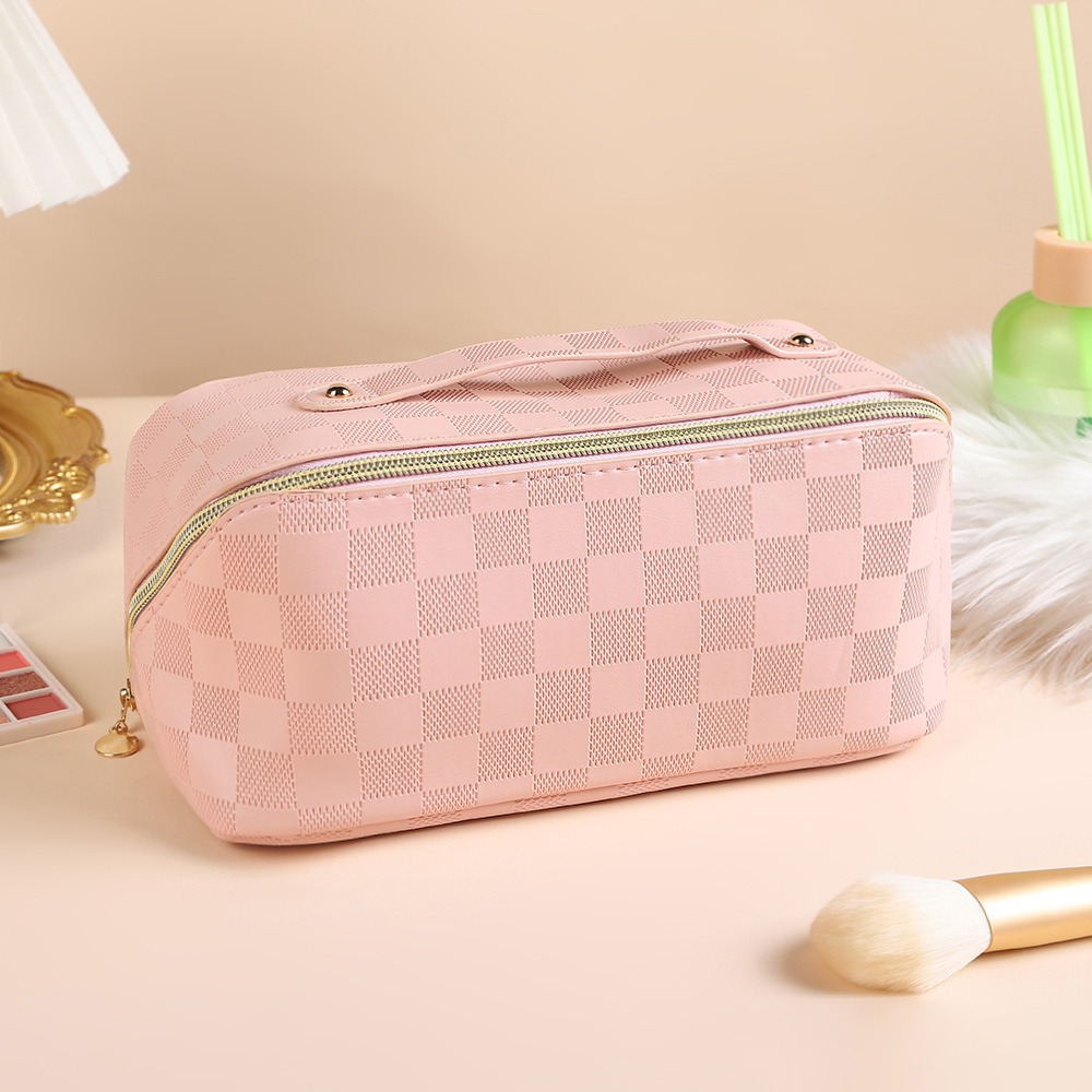 Picture of Cross-border Hot PU Leather Cosmetic Bag Multifunctional Checkerboard Pillow Bag Large Capacity Waterproof Travel Portable Toiletry Bag