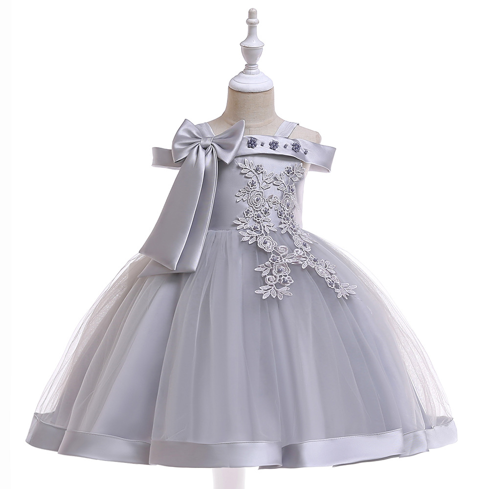 Picture of Flower Girl Dress Suspender Dress One Shoulder Beaded Princess Dress Mesh Twill Forged Cloth Kidsren's Wedding Dress