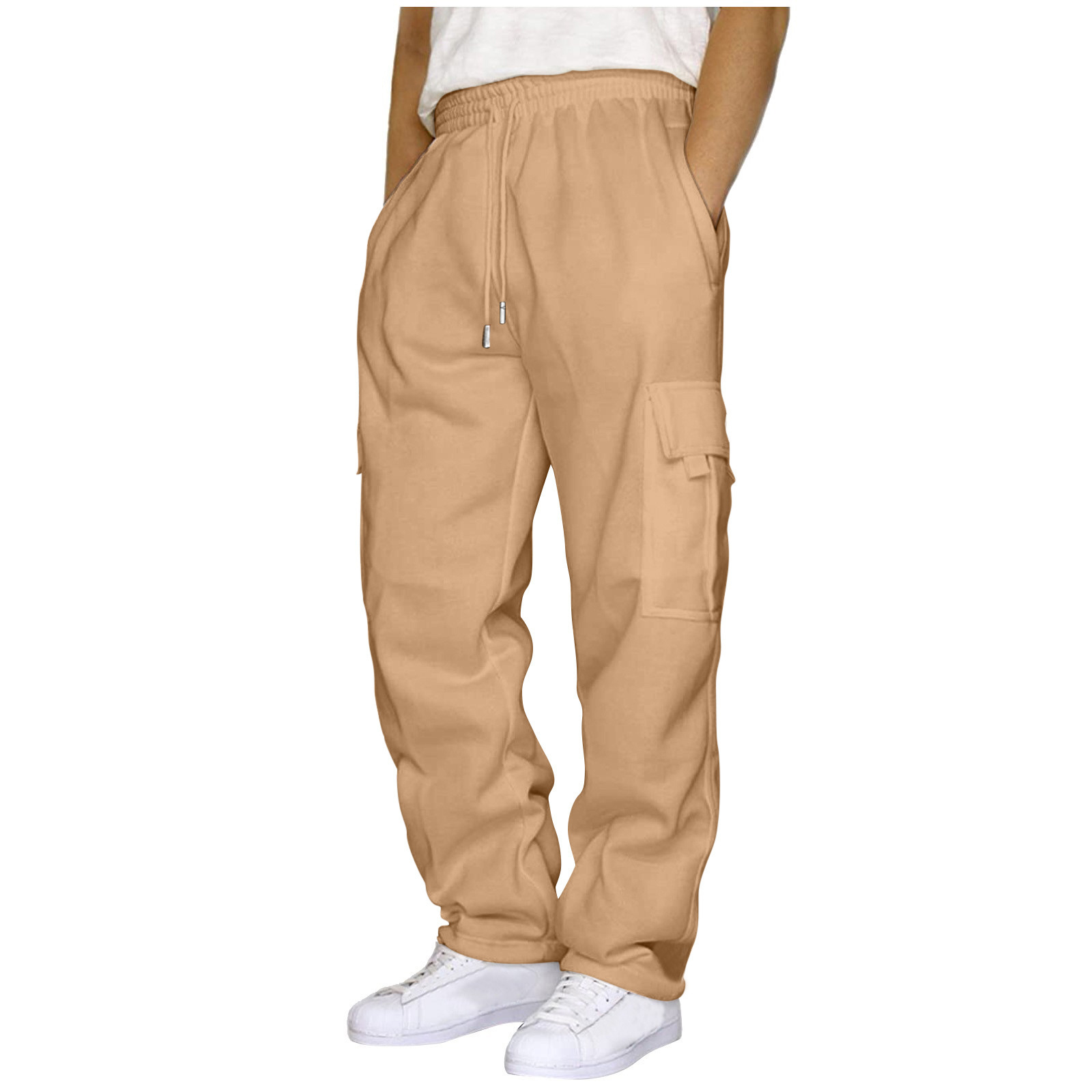 2024 Cross-border New Sports Casual Pants fleece-lined Pants Multi-pocket Tether Men's Loose Overalls Long Men's Pants