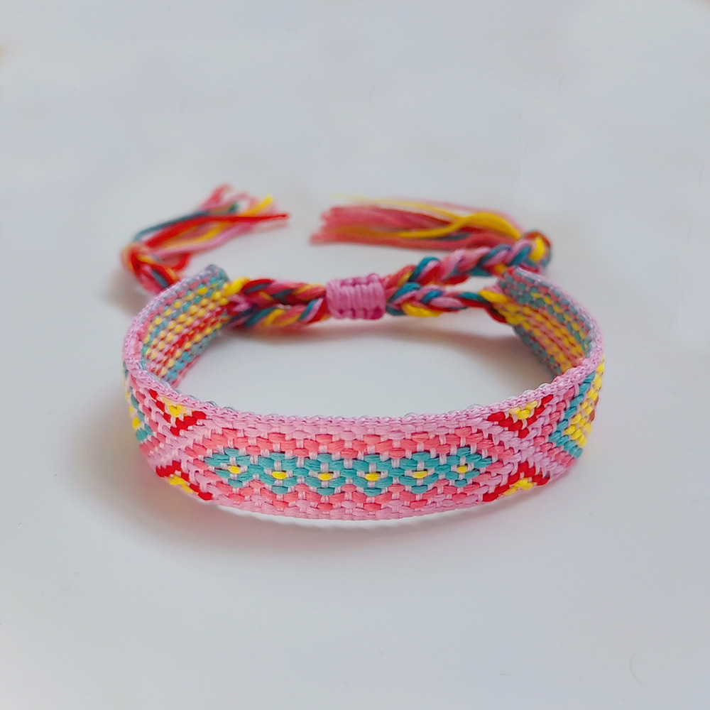 Picture of Colombian Style Ribbon Cotton Bracelet Women's Handmade Woven Ethnic Style Geometric Color Tassel Pure Lucky Hand Rope