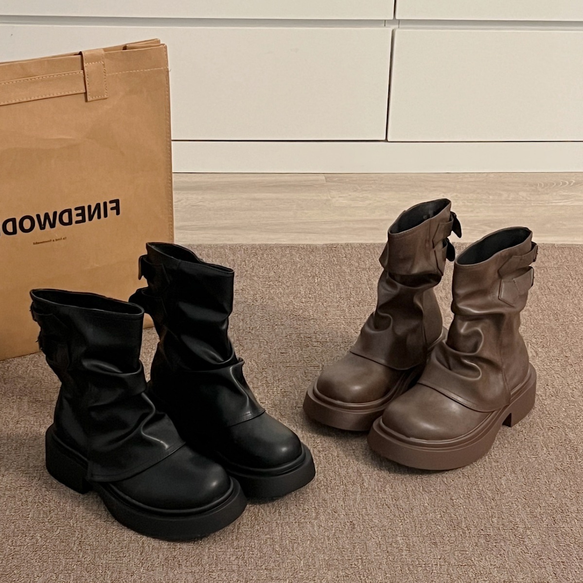 Brown Retro Maillard Platform Martin Boots Women's 2024 New Summer All-match Height-increasing Slim-looking Pants Boots