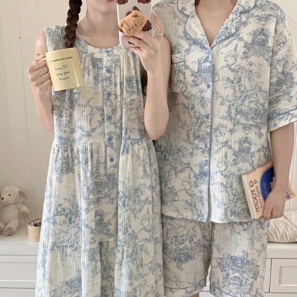 Cross-Border Foreign Trade Women's Summer New Couple Pajamas Korean Style Loose Casual Home Wear Suit Wholesale Women