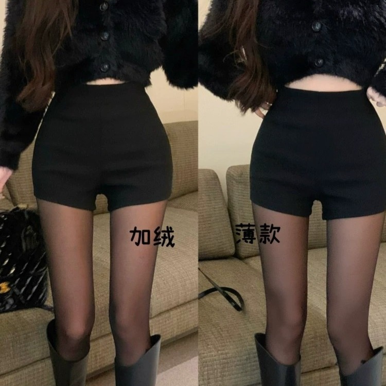 Black High Waist Spice Girls Outer Wear Slim-Fit Tight Slim Shorts Women's Autumn and Winter Elastic Casual Fleece-Lined Bottoming Boots Pants