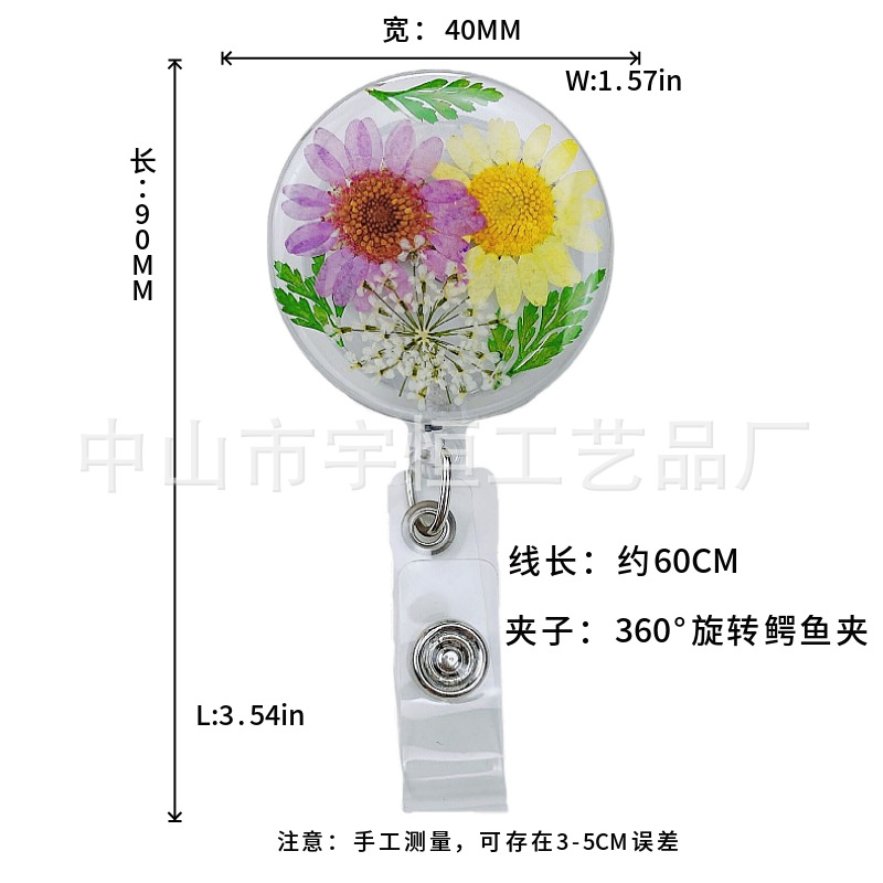 Picture of 2022 Cross-border Dried Flower Easy Pull Button Real Flower Transparent 360-degree Easy Pull Doctor Nurse Scroll Badge