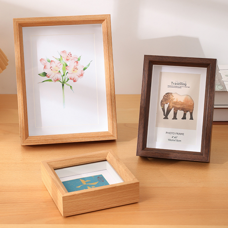 Picture of Hollow three-dimensional photo frame table 6 inch photo frame 7 inch 8 inch 10 inch A4 wooden specimen photo frame inclined wall frame