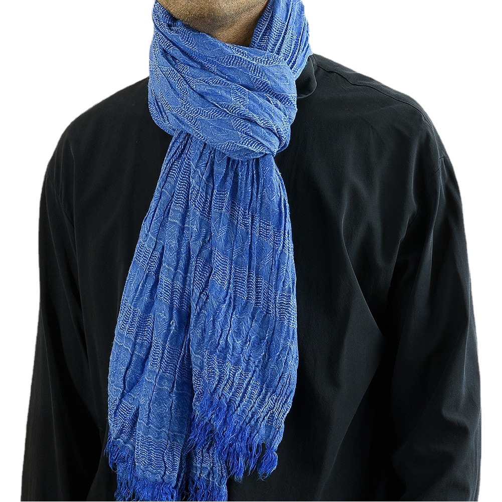 2022 New European and American Yarn-Dyed Men's Scarf Export Spot Wholesale Dark Pattern Diamond Pattern Tassel Scarf for Men