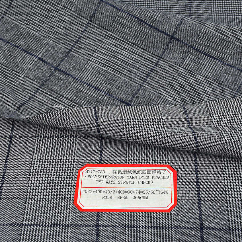 Polyester viscose yarn-dyed plaid four-sided elastic TR 2 ways stretch fleece plaid cloth lycra elastic cloth