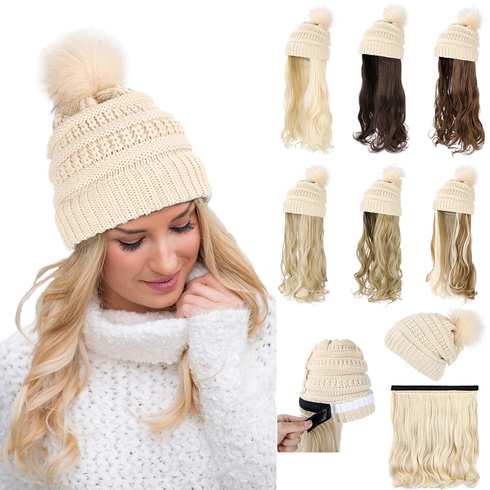 2021 Autumn and Winter Knitted Hat Women's Detachable Long Hair Large Wave All-In-One Wig Hat Can Be Customized/Customized with Logo to Keep Warmth