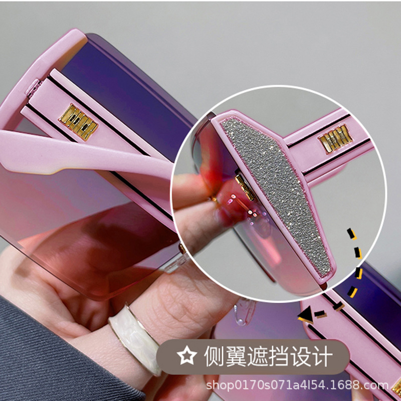 Picture of Em Home 2025 New Frameless Sunglasses Women's Glitter Mirror Edge Anti-Uv Big Face Slimming Live Broadcast Sunglasses