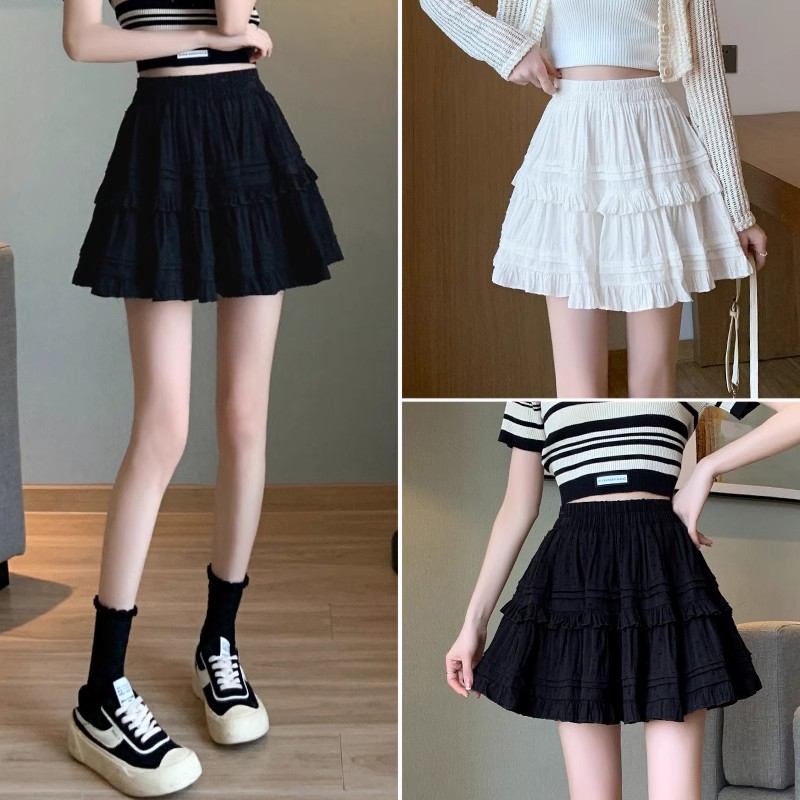 Black Cake Skirt Women's 2025 New Summer High Waist Slim A- line Umbrella Skirt Hip Anti-slip Skirt