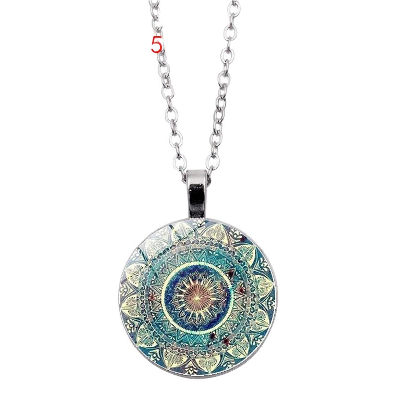 Mandala Flower Time Gem Necklace Set European and American Jewelry Creative Glass Pendant Bracelet Earrings Jewelry Set