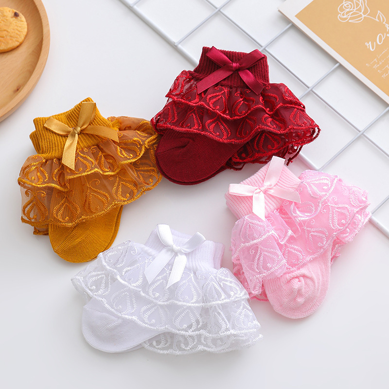 Picture of Spring Girls Lace Socks Spring and Summer Thin Double Lace Baby Princess Socks 2023 New Girls Socks