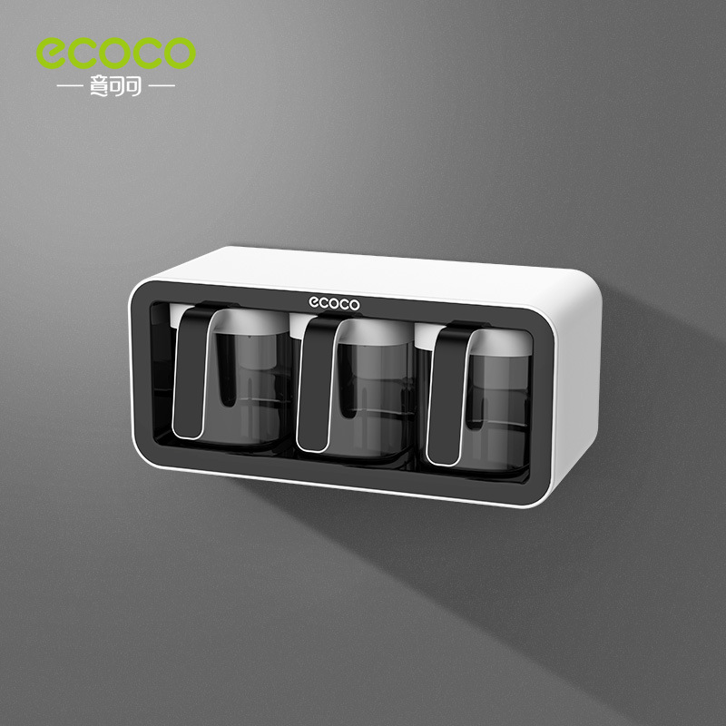 Picture of Ecoco Italian Cocoa Seasoning Box suit Wall-Mounted Punch-Free Household Kitchen Storage Rack Modular Seasoning Box