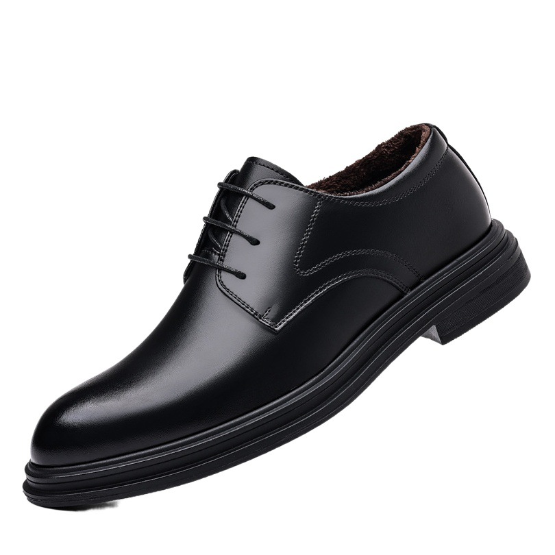 Leather shoes men's autumn and winter cowhide men's fleece-lined increased 6CM business formal leather shoes British wedding shoes a generation of hair