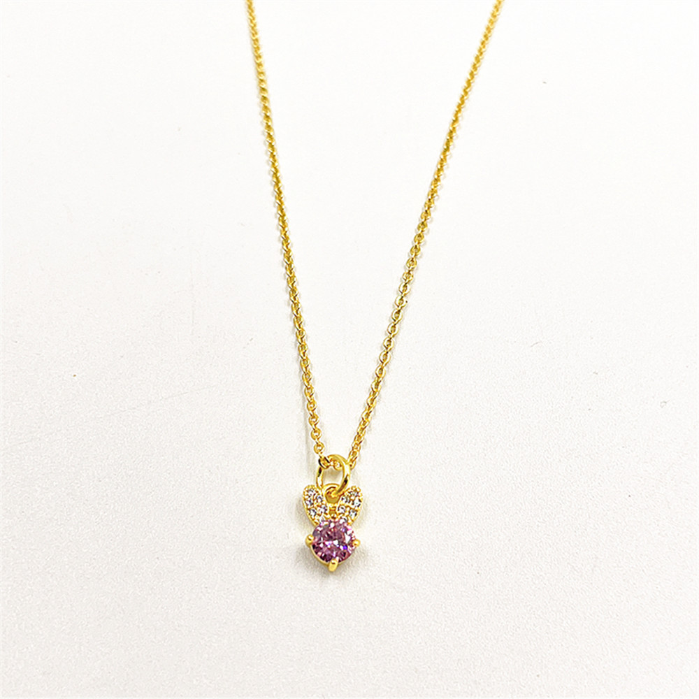 Picture of Niche exquisite copper micro inlay color zircon rabbit ear necklace pendant versatile color preserving electroplating jewelry DIY accessories