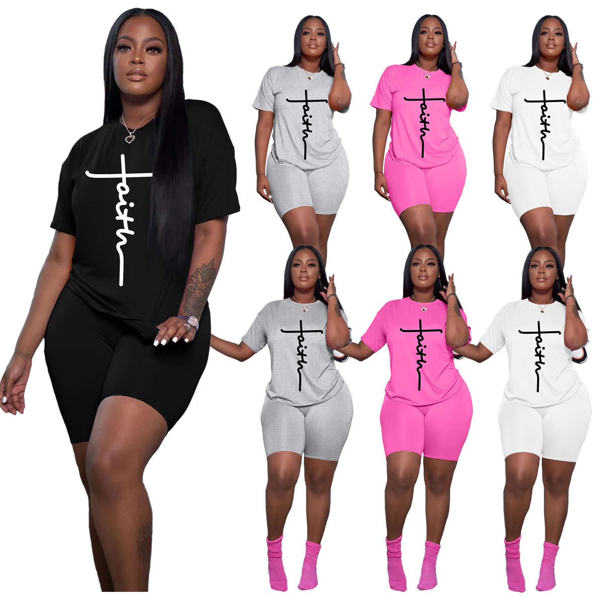 [Send on the same day] in stock cross-border supply women's fashion letter T-shirt straight pants