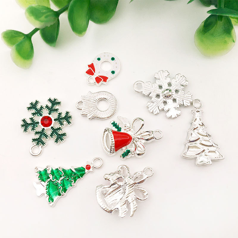 Picture of 1 Christmas tree snowflake bell diy alloy accessories bracelet necklace key ring small pendant oil drop small pendant