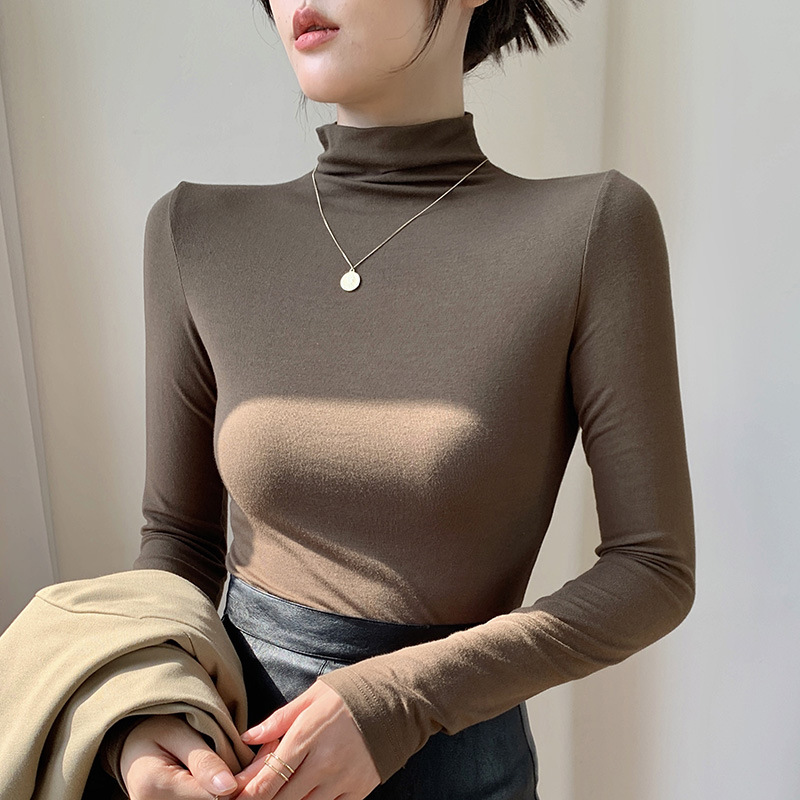 Picture of Half-high Collar Base Shirt Autumn and Winter New Slim-fit Warm Fleece Long-sleeved T-shirt Women's Solid Color All-match Top